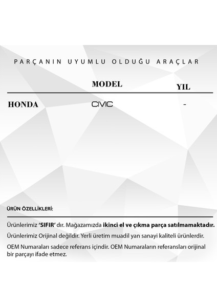 Alpha Auto Part Honda Civic Için Yan Ayna Motor Tamir Dişlisi Çelik Metal