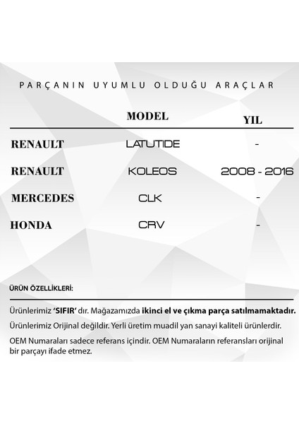 Alpha Auto Part Honda Crv Için Panaromik Sunroof Cam Tavan Tamir Seti (4'lü Set)