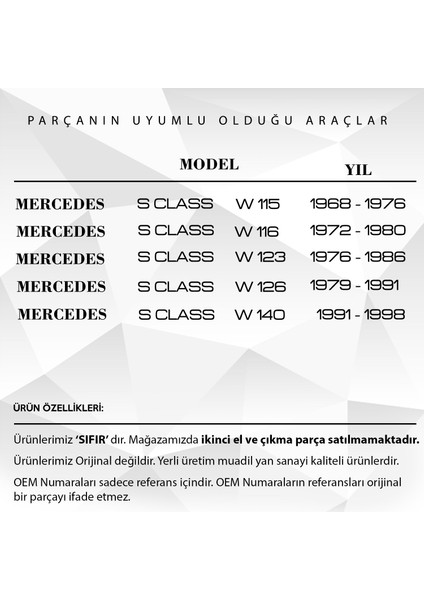 Mercedes W115, W116, W123, W126, W140 Için Sunroof Toz Lastiği modelleri