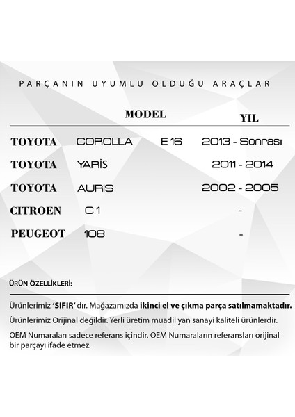 Alpha Auto Part Toyota Corolla Için Sol Kapılar Iç Açma Kolu