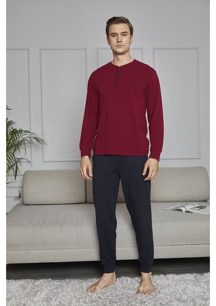Çok Rahat Düğmeli Cepli Uzun Kollu Pamuk Pijama Takımı
