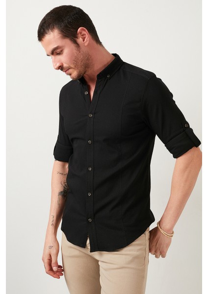 Düğmeli Yaka Pamuklu Gömlek Erkek Gömlek CF21S113008