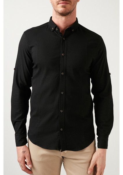 Düğmeli Yaka Pamuklu Gömlek Erkek Gömlek CF21S113008 indirimleri