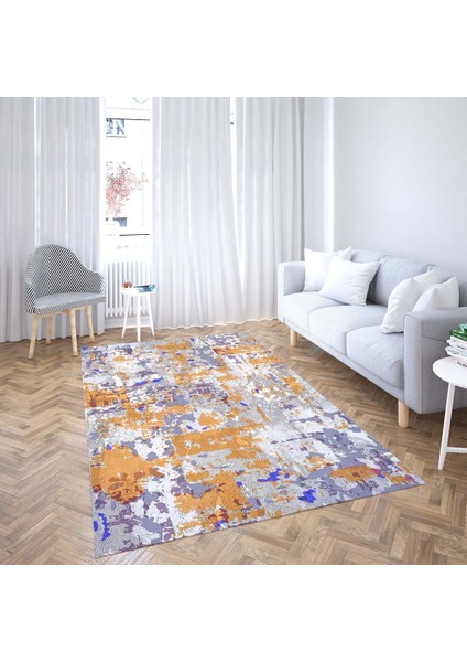 Batik Desen Renk Geçişli Dijital Baskı Yıkanabilir Kaymaz Taban Modern Salon Halısı ve Yolluk Hardal