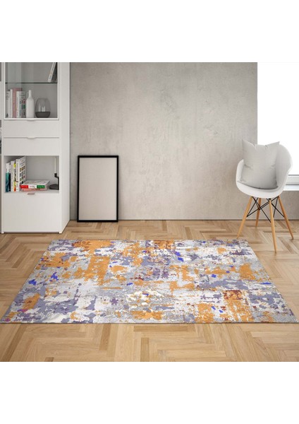 Batik Desen Renk Geçişli Dijital Baskı Yıkanabilir Kaymaz Taban Modern Salon Halısı ve Yolluk Hardal