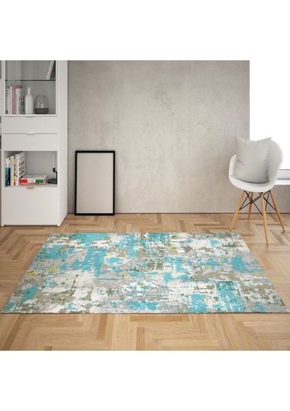 Batik Desen Renk Geçişli Dijital Baskı Yıkanabilir Kaymaz Taban Modern Salon Halısı ve Yolluk (Mavi)