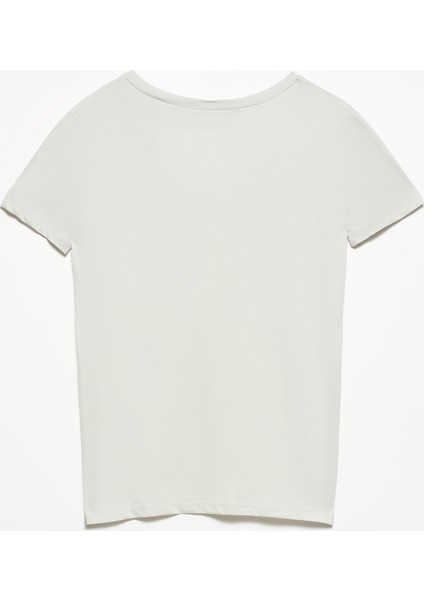 3470 V Yaka Basic T-Shirt-Gri