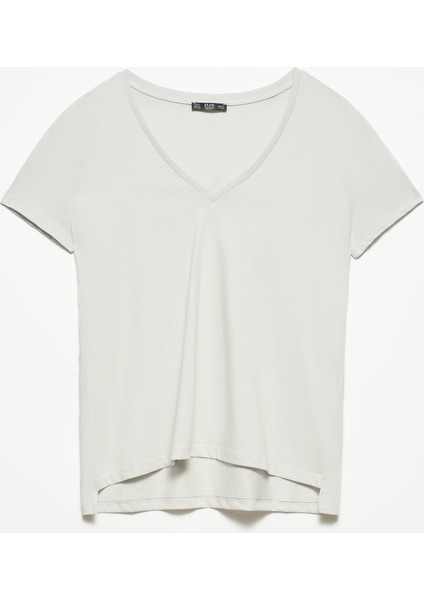 3470 V Yaka Basic T-Shirt-Gri fiyatları