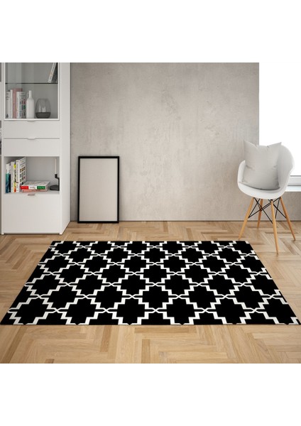 Geometrik Gümüş Karo Desenli Dijital Baskı Yıkanabilir Kaymaz Taban Modern Salon Halısı