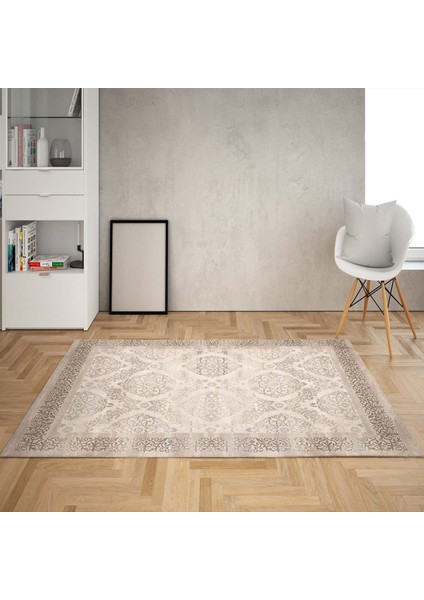 Osmanlı Motifler Desenli Dijital Baskı Yıkanabilir Kaymaz Taban Klasik Salon Halı ve Yolluk(Vizon)