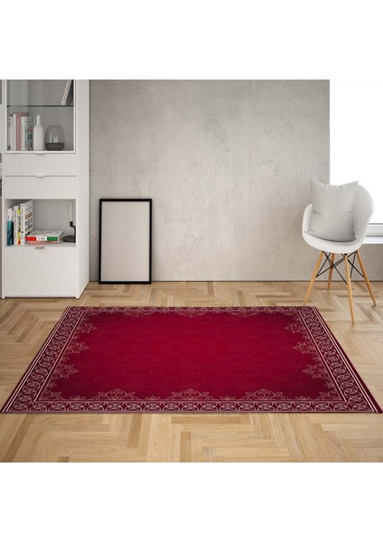 Geometrik Desen Çerçeveli Dijital Baskı Yıkanabilir Kaymaz Taban Düz Salon Halısı