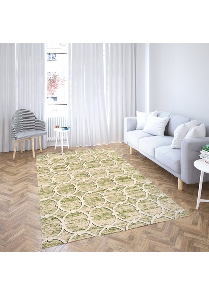 Geometrik Çember Desenli Dijital Baskı Yıkanabilir Kaymaz Taban Modern Salon Halısı (Yeşil) fiyatları