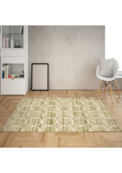 Geometrik Çember Desenli Dijital Baskı Yıkanabilir Kaymaz Taban Modern Salon Halısı (Yeşil)