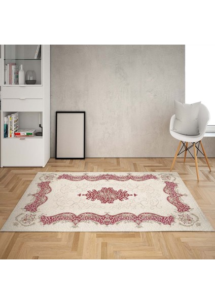Osmanlı Model Dijital Baskı Yıkanabilir Kaymaz Taban Göbekli Leke Tutmaz Salon Halı Yolluk (Bordo)