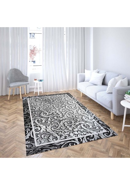 Şal Desenli Çerçeveli Dijital Baskı Yıkanabilir Kaymaz Taban Leke Tutmaz Düz Salon Halısı ve Yolluk