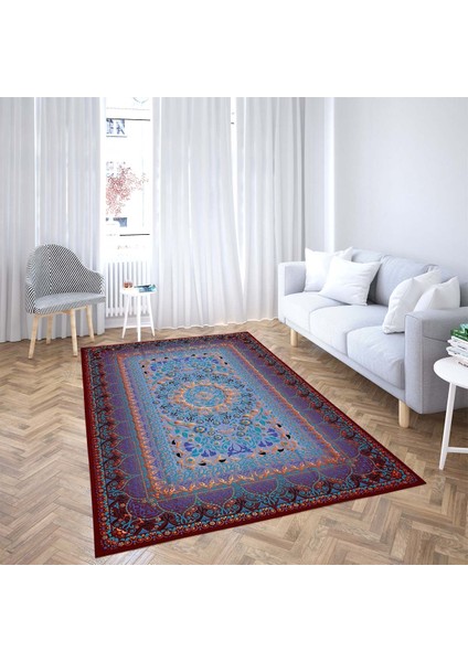 Osmanlı Motifler Desenli Dijital Baskı Yıkanabilir Kaymaz Taban Klasik Salon Halısı (Mor) fiyatları