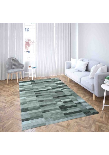 Renk Bloklu Geometrik Geçişli Dijital Baskı Yıkanabilir Kaymaz Taban Salon Halısı ve Yolluk Turkuaz fiyatları