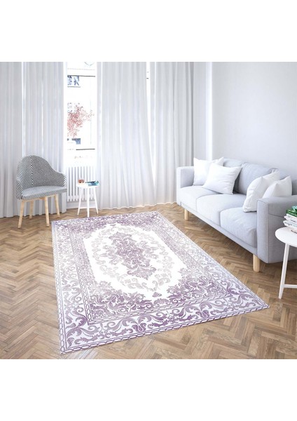 Osmanlı Şal Desenli Dijital Baskı Yıkanabilir Kaymaz Taban Klasik Salon Halı ve Yolluk (Lila) fiyatları