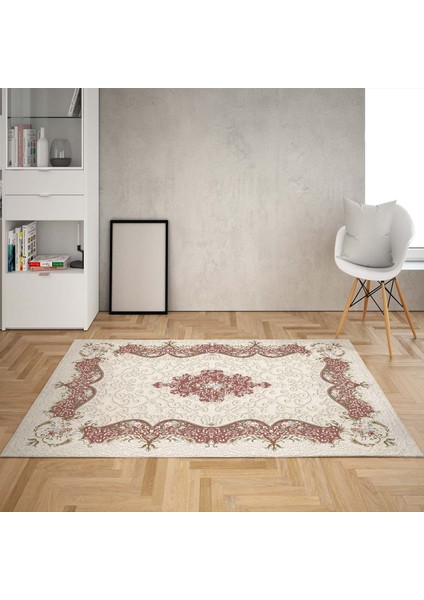Osmanlı Model Dijital Baskı Yıkanabilir Kaymaz Taban Göbekli Leke Tutmaz Salon Halı Yolluk (Kiremit)