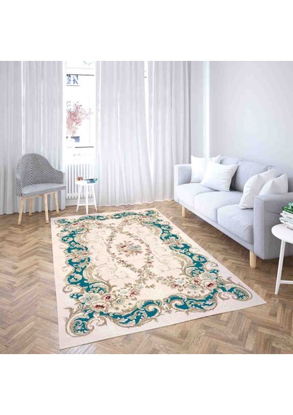 Çiçek Desenli Dijital Baskı Yıkanabilir Kaymaz Taban Leke Tutmaz Salon Halısı ve Yolluk (Turkuaz) fiyatları