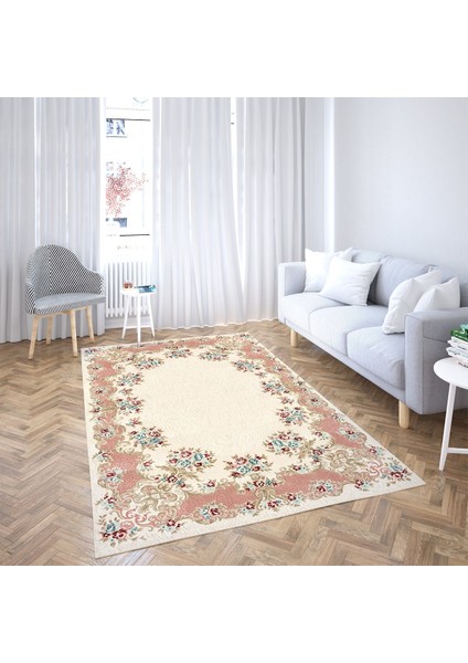 Çiçek Desenli Dijital Baskı Yıkanabilir Kaymaz Taban Leke Tutmaz Salon Halısı ve Yolluk