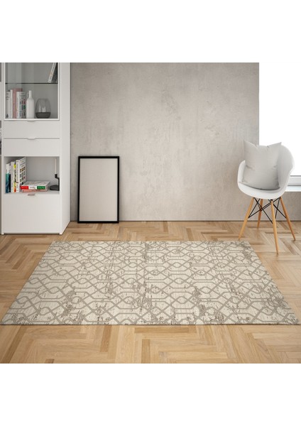 Geometrik Desenli Dijital Baskı Yıkanabilir Kaymaz Taban Modern Kilim Desen Salon Halı (Mavi)