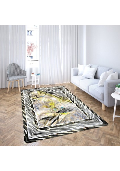 Yaprak Desenli Dijital Baskı Yıkanabilir Kaymaz Taban Leke Tutmaz Klasik Salon Halı ve Yolluk(Sarı) fiyatları