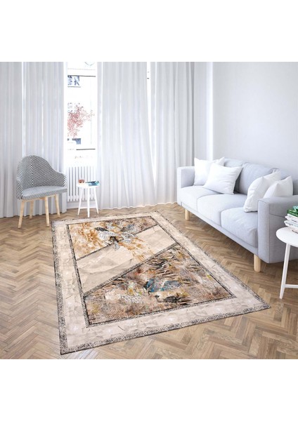 Yaprak Desenli Dijital Baskı Yıkanabilir Kaymaz Taban Leke Tutmaz Klasik Salon Halı ve Yolluk(Hrdal)