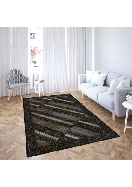 Geometrik Çizgi Desenli Renk Geçişli Dijital Baskı Yıkanabilir Kaymaz Taban Salon Halısı ve Yolluk