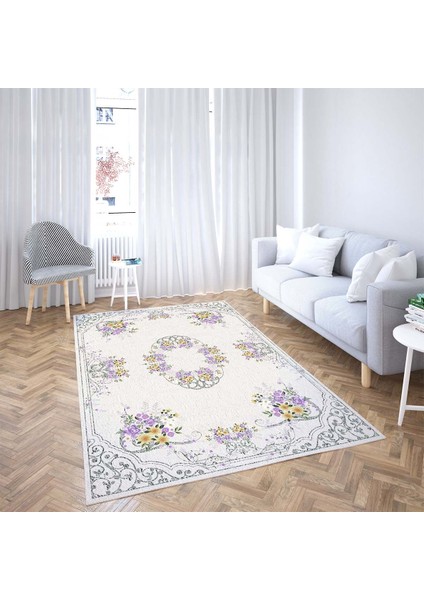 Çiçek Desenli Göbekli Dijital Baskı Yıkanabilir Kaymaz Taban Vintage Salon Halısı ve Yolluk (Yeşil) fiyatları