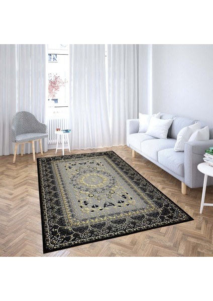 Osmanlı Motifler Desenli Dijital Baskı Yıkanabilir Kaymaz Taban Klasik Salon Halısı (Koyu) fiyatları