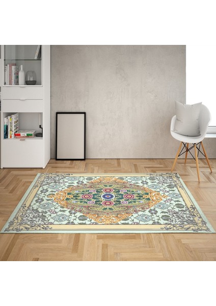 Osmanlı Motif Göbekli Dijital Baskı Yıkanabilir Kaymaz Taban Düz Salon Halı ve Yolluk