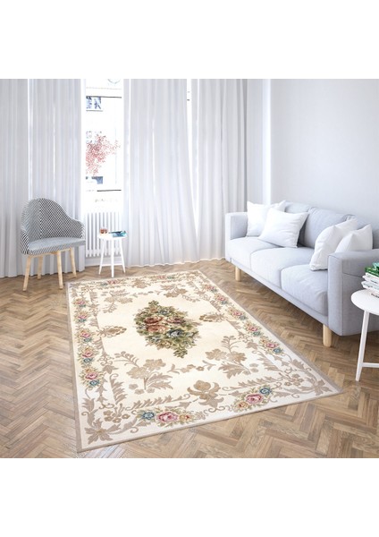 Gül Desenli Dijital Baskı Yıkanabilir Kaymaz Taban Klasik Leke Tütmaz Salon Halısı ve Yolluk fiyatları