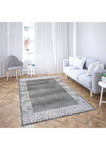Çerçeve Desenli Dijital Baskı Yıkanabilir Kaymaz Taban Klasik Salon Halı ve Yolluk(Gri) fiyatları