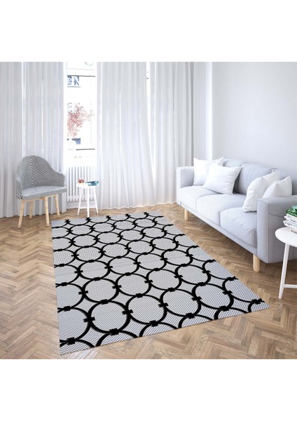 Geometrik Çember Desenli Dijital Baskı Yıkanabilir Kaymaz Taban Modern Salon Halısı (Gri Siyah) fiyatları