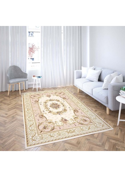 Osmanlı Desen Çerçeveli Dijital Baskı Yıkanabilir Kaymaz Taban Klasik Salon Halısı ve Yolluk(A.pudra