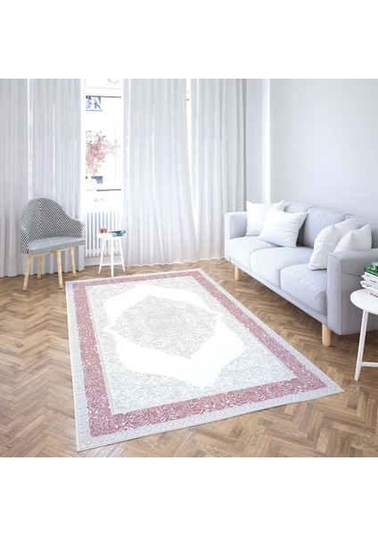 Osmanlı Desen Kabartma Dijital Baskı Yıkanabilir Klasik Salon Halı ve Yolluk (Pembe) fiyatları
