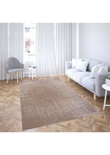 Çizgi Desenli Dijital Baskı Yıkanabilir Kaymaz Taban Klasik Salon Halı ve Yolluk (Kahve)