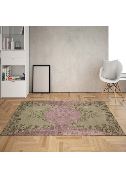 Kabartma Desen Dijital Baskı Yıkanabilir Kaymaz Taban Klasik Salon Halısı(Pudra)