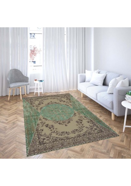 Kabartma Desen Dijital Baskı Yıkanabilir Kaymaz Taban Klasik Salon Halısı(Yeşil) fiyatları
