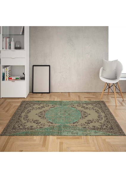 Kabartma Desen Dijital Baskı Yıkanabilir Kaymaz Taban Klasik Salon Halısı(Yeşil)
