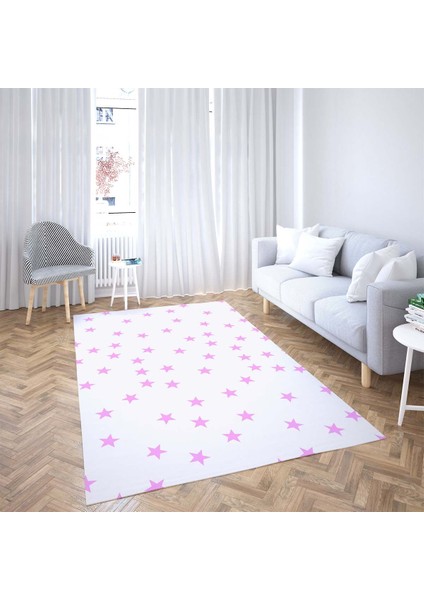 Yıldız Desenli Renk Geçişli Dijital Baskı Yıkanabilir Kaymaz Taban Salon Halısı ve Yolluk(Byzpembe)