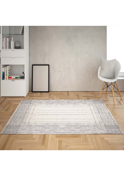 Çizgi Geçişli Dijital Baskı Yıkanabilir Kaymaz Taban Modern Salon Halısı ve Yolluk(Mavi)