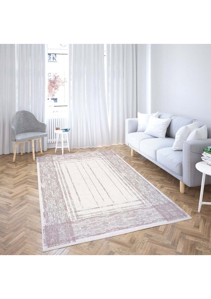 Çizgi Geçişli Dijital Baskı Yıkanabilir Kaymaz Taban Modern Salon Halısı ve Yolluk(Pembe) fiyatları
