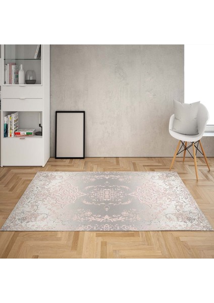 Osmanlı Desen Çerçeveli Dijital Baskı Yıkanabilir Kaymaz Taban Klasik Salon Halısı ve Yolluk (Somon)