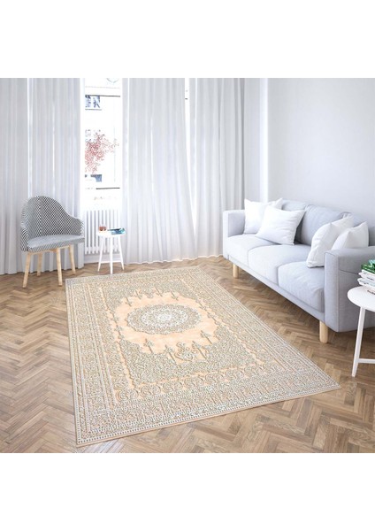 Kabartma Desenli Göbekli Dijital Baskı Yıkanabilir Kaymaz Taban Vintage Salon Halısı ve Yolluk Somon fiyatları