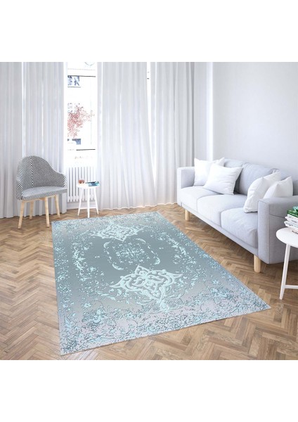 Osmanlı Desen Çerçeveli Dijital Baskı Yıkanabilir Kaymaz Taban Klasik Salon Halısı ve Yolluk (Yeşil) fiyatları