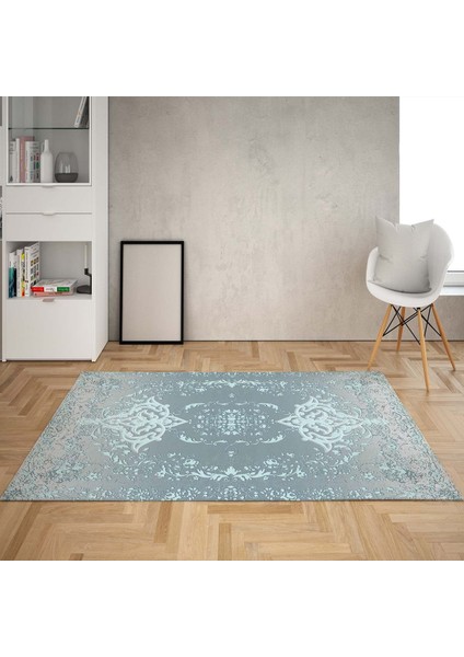 Osmanlı Desen Çerçeveli Dijital Baskı Yıkanabilir Kaymaz Taban Klasik Salon Halısı ve Yolluk (Yeşil)