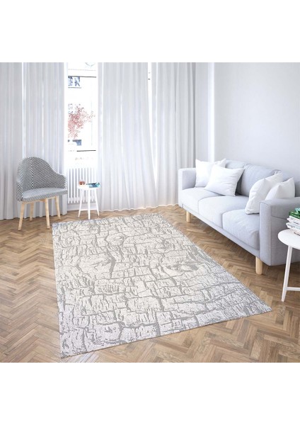 Taş Desenli Dijital Baskı Yıkanabilir Kaymaz Taban Modern Salon Halısı ve Yolluk (Gri)