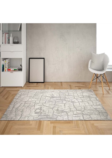 Taş Desenli Dijital Baskı Yıkanabilir Kaymaz Taban Modern Salon Halısı ve Yolluk (Gri)